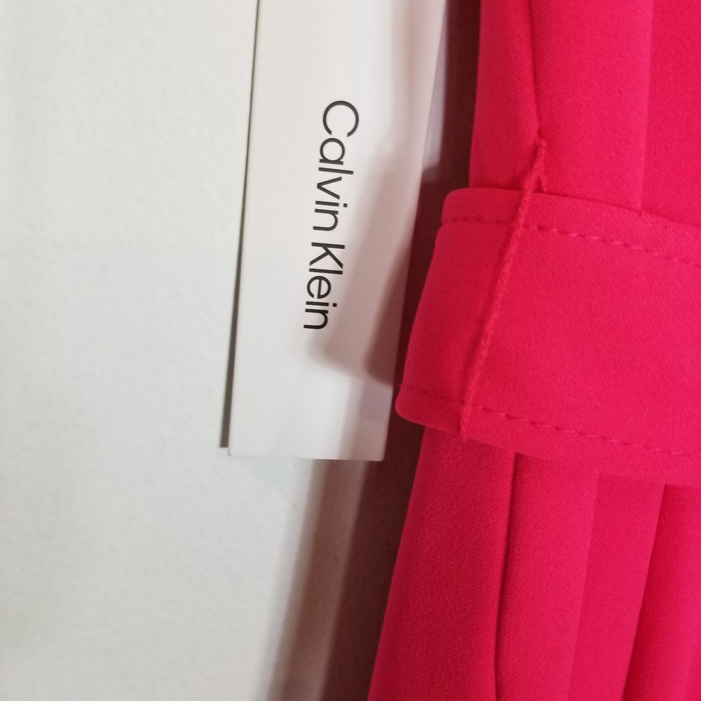 Calvin‎ Klein Women V-neck Jumpsuit Sz S Bright Pink Tie Waist Cropped V Neck - Picture 8 of 11